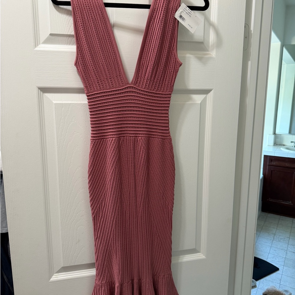 Ronny Kobo Sleeveless Deep V Knit Midi Dress in Dusky Rose